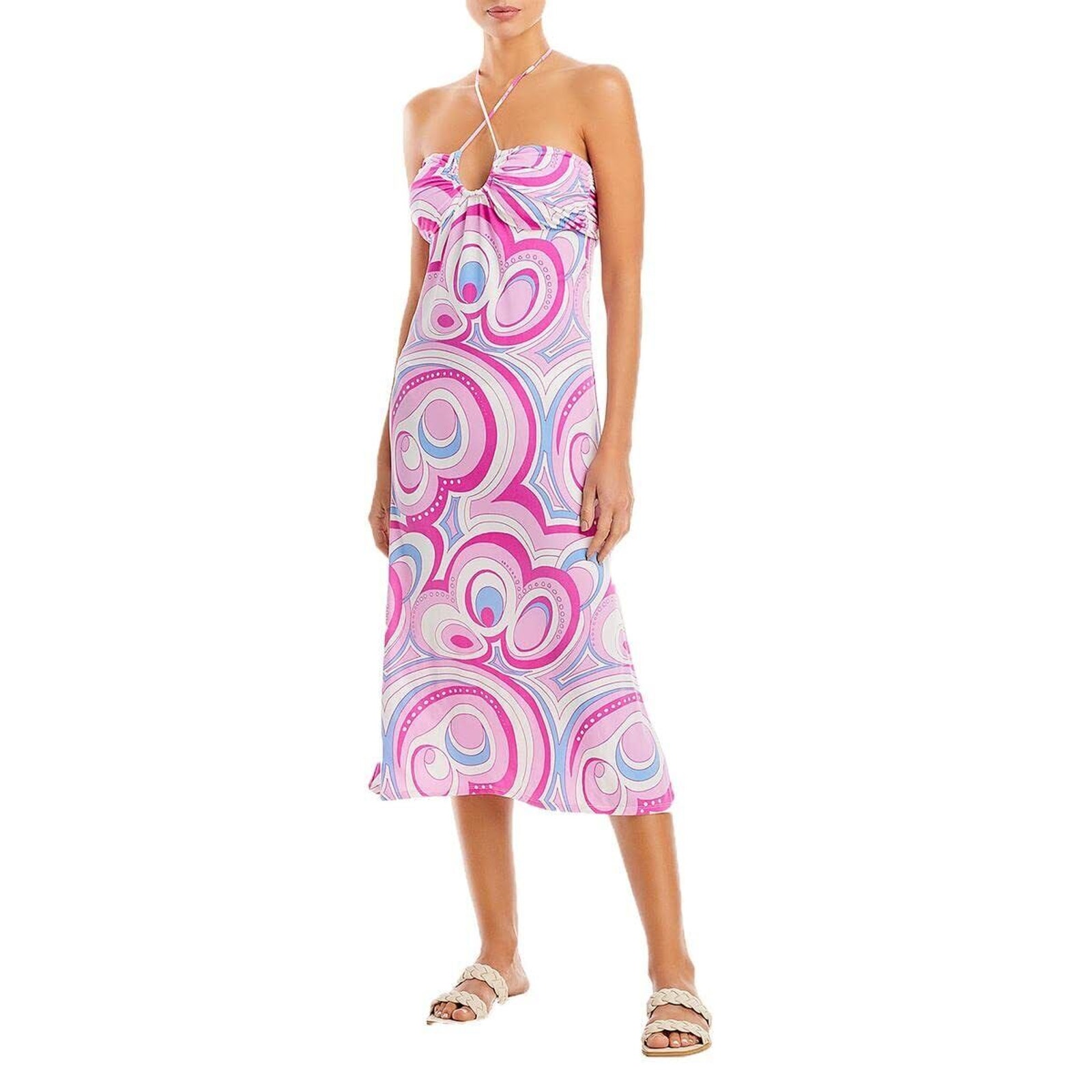 Aqua Swim Women Halter Printed Swimdress Pink Size S 0215